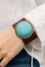 Load image into Gallery viewer, Wander On Repeat Brown Leather and Turquoise Blue Stone Urban Wrap Snap Bracelet
