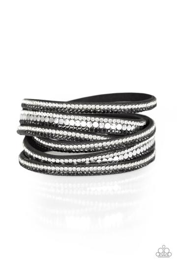 Rock Star Attitude - Black / Silver - and White Rhinestones - Double Wrap - Urban Bracelet