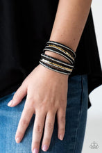 Load image into Gallery viewer, Rock Star Attitude - Black / Gold - and White Rhinestones - Double Wrap - Bracelet
