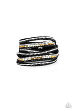 Load image into Gallery viewer, Rock Star Attitude - Black / Gold - and White Rhinestones - Double Wrap - Bracelet
